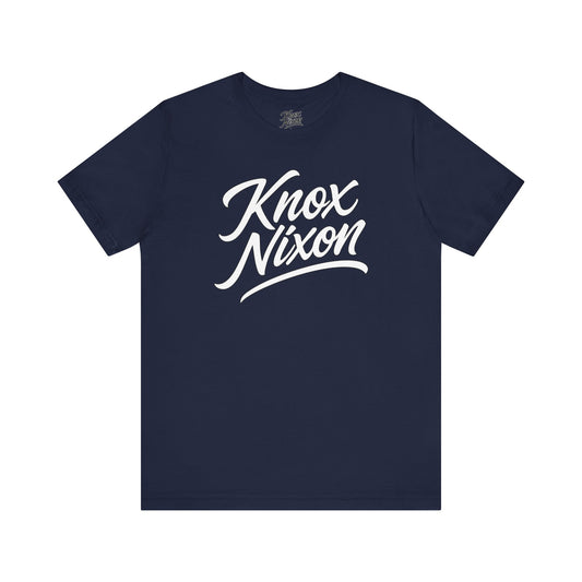 Knox Nixon Classic Stacked Logo graphic T-shirt in navy