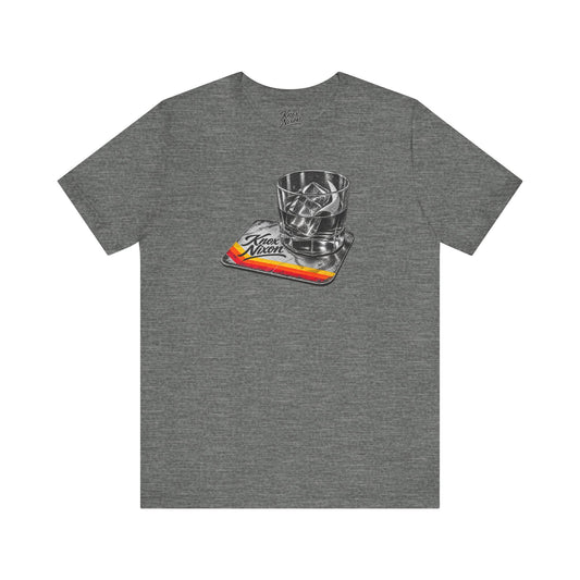 Knox Nixon On The Rocks whiskey glass graphic T-shirt in dark grey heather