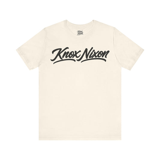 Knox Nixon Signature Script Dark logo graphic T-shirt in natural