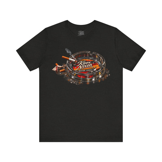Knox Nixon Smoking Room vintage motel ashtray graphic T-shirt in black heather