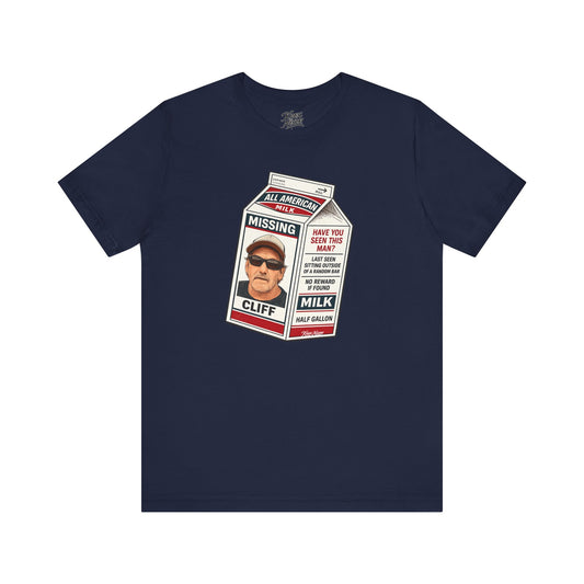 Knox Nixon Where In The Hell Is Cliff vintage milk carton graphic T-shirt in navy blue