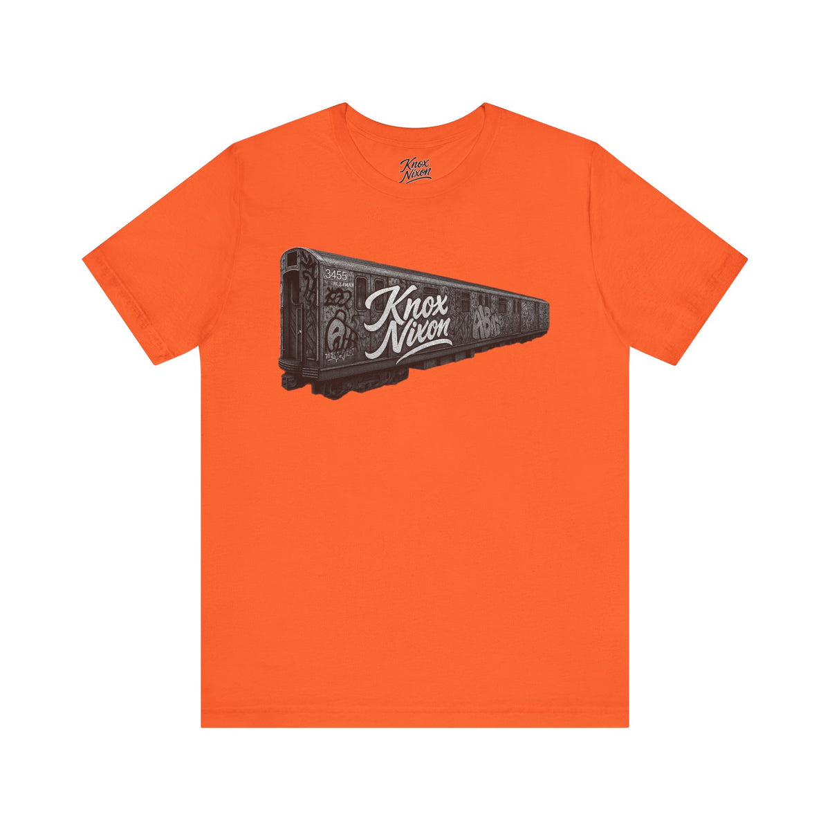Knox Nixon 1st Stop graffiti subway train graphic T-shirt in orange