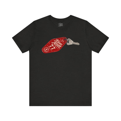 Knox Nixon After Hours Room 77 vintage motel key graphic T-shirt in black heather