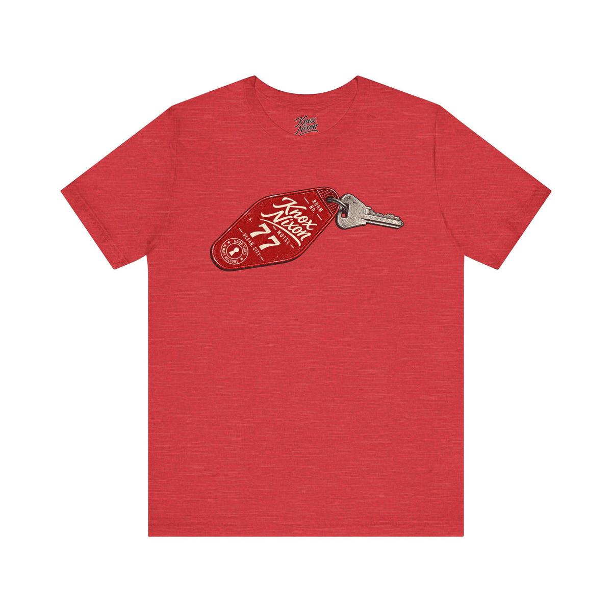 Knox Nixon After Hours Room 77 vintage motel key graphic T-shirt in heather red