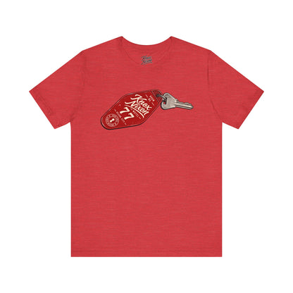 Knox Nixon After Hours Room 77 vintage motel key graphic T-shirt in heather red