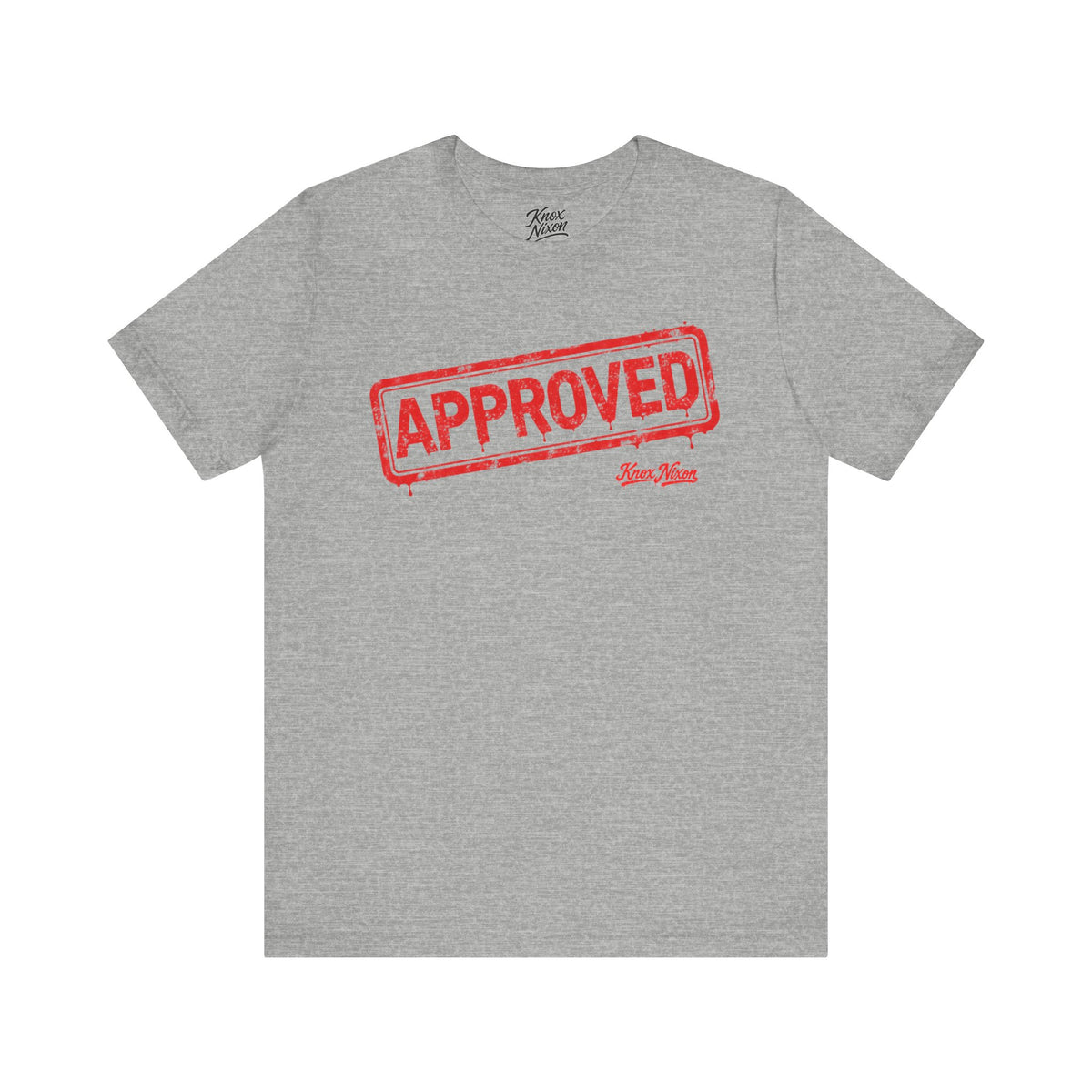 Knox Nixon APPROVED red rubber stamp graphic T-shirt in athletic heather