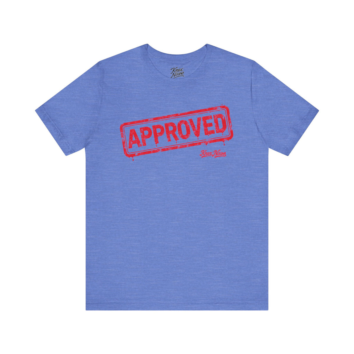 Knox Nixon APPROVED vintage red rubber stamp T-shirt in heather blue