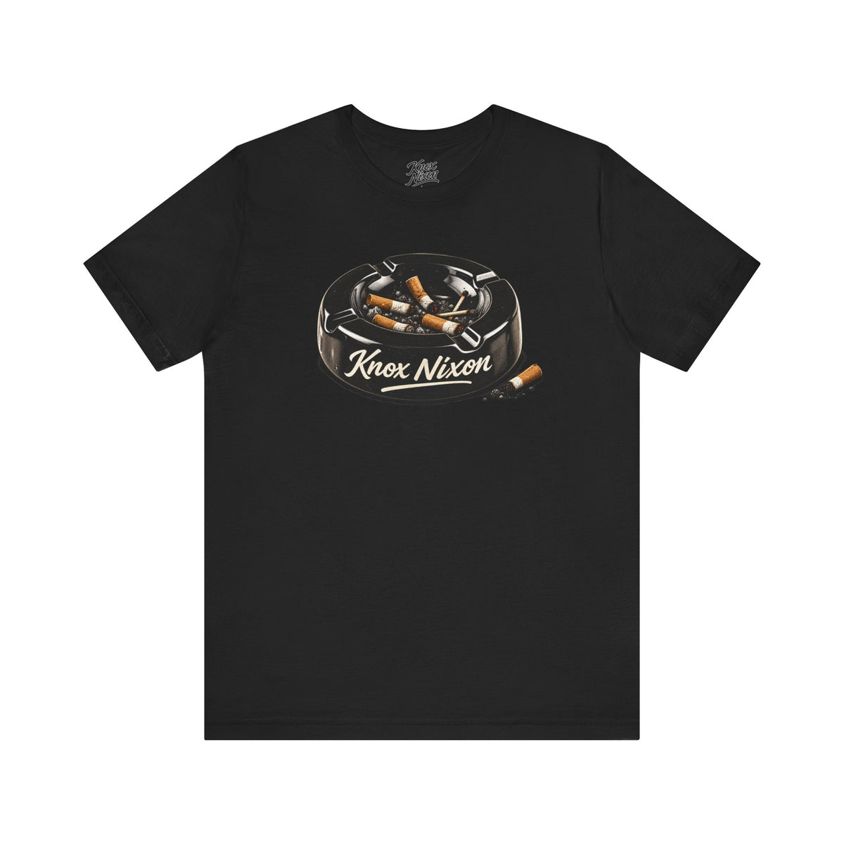 Knox Nixon Burned Out vintage ashtray graphic T-shirt in black