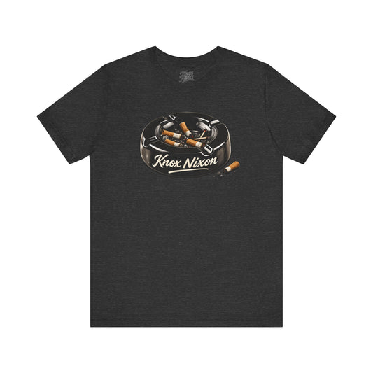 Knox Nixon Burned Out vintage ashtray graphic T-shirt in dark grey heather