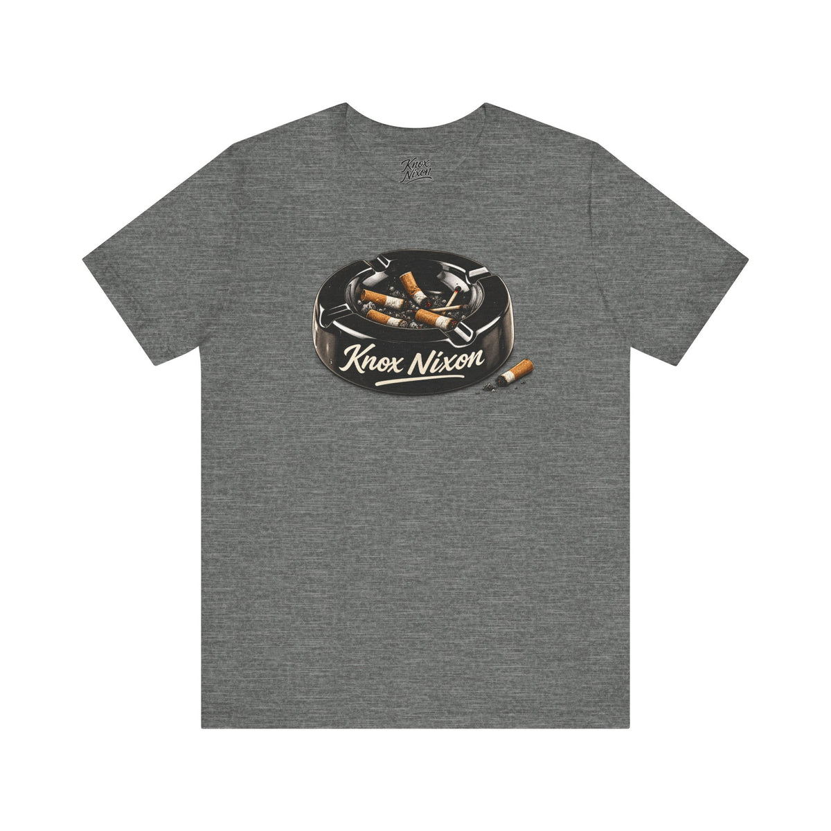 Knox Nixon Burned Out vintage ashtray graphic T-shirt in deep heather grey