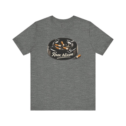 Knox Nixon Burned Out vintage ashtray graphic T-shirt in deep heather grey