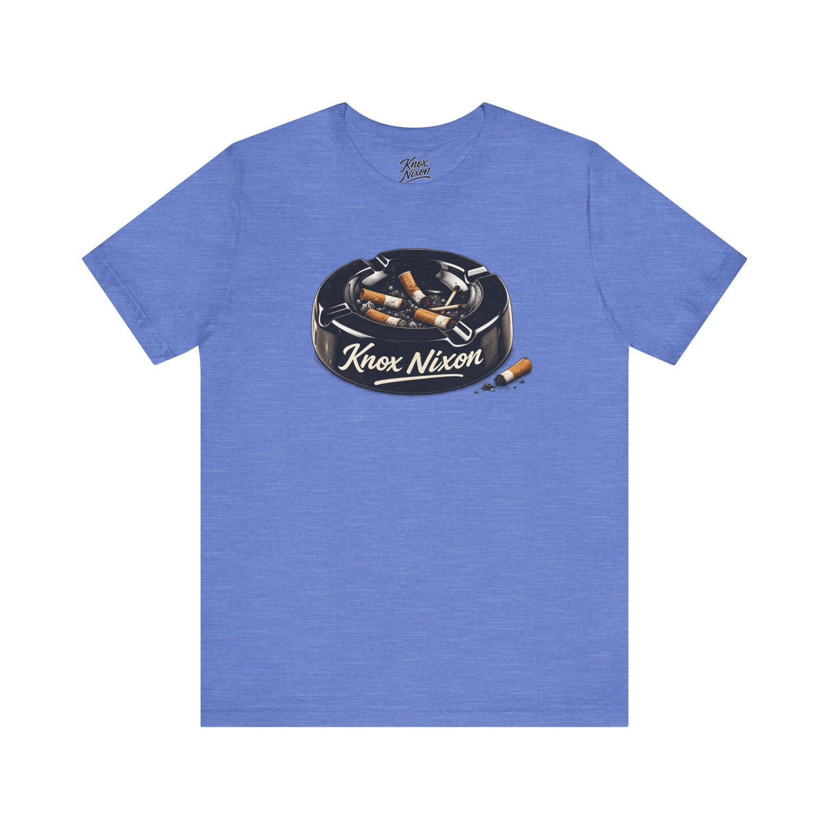 Knox Nixon Burned Out vintage ashtray graphic T-shirt in heather Columbia blue
