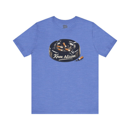 Knox Nixon Burned Out vintage ashtray graphic T-shirt in heather Columbia blue