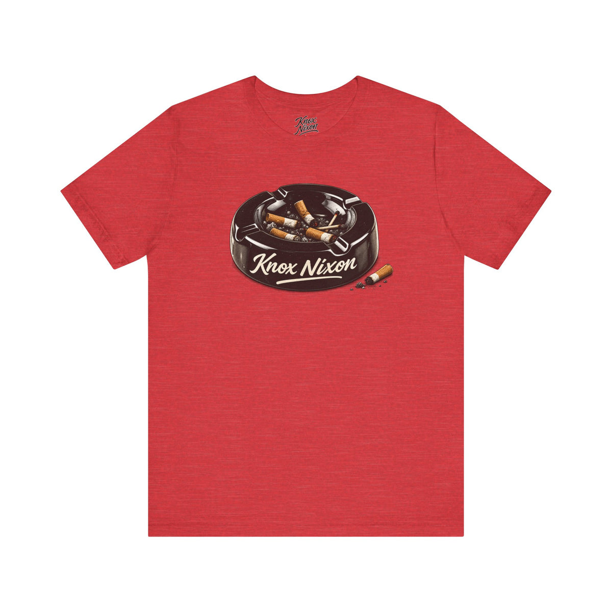 Knox Nixon Burned Out vintage ashtray graphic T-shirt in heather red
