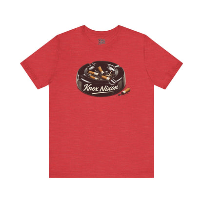 Knox Nixon Burned Out vintage ashtray graphic T-shirt in heather red