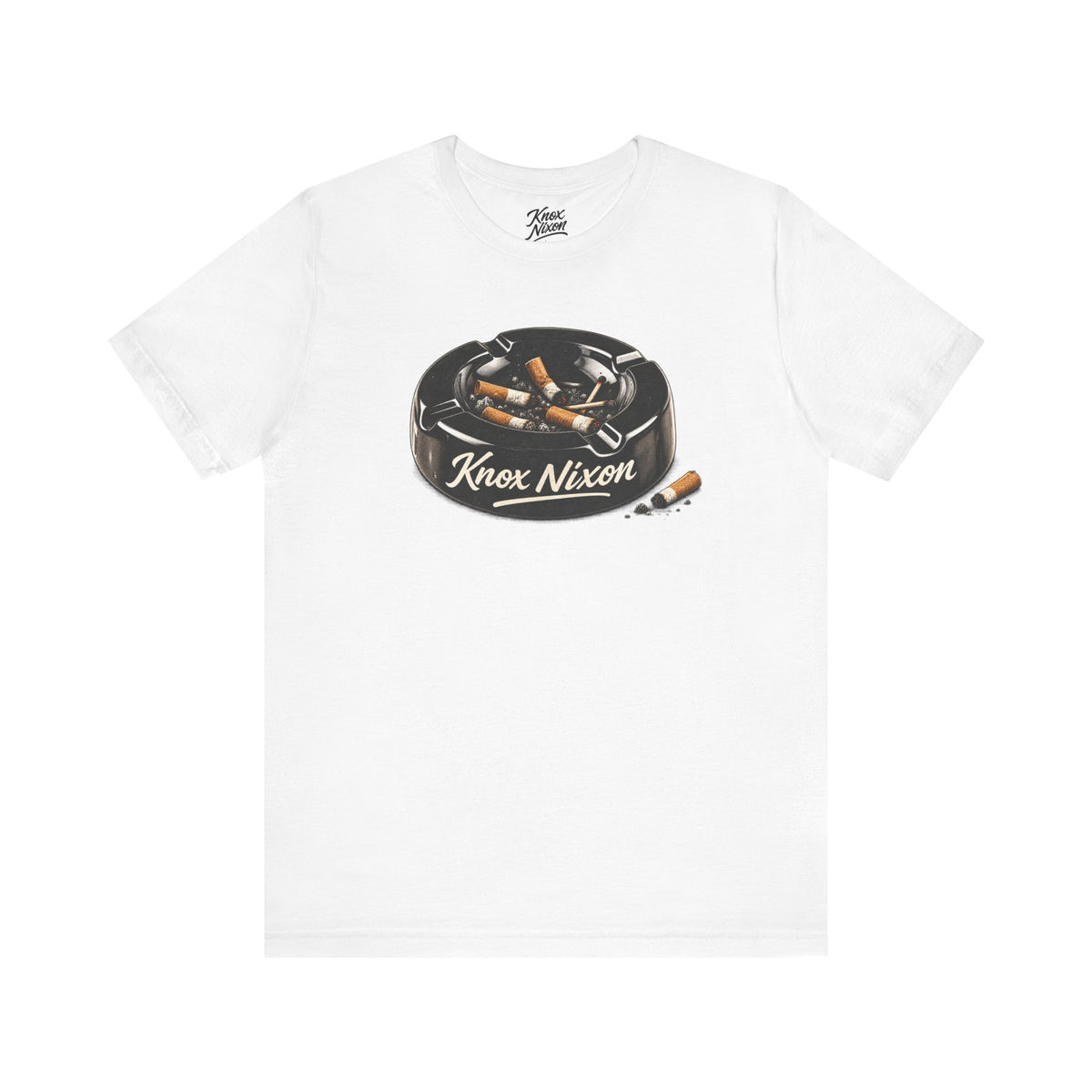 Knox Nixon Burned Out vintage ashtray graphic T-shirt in white
