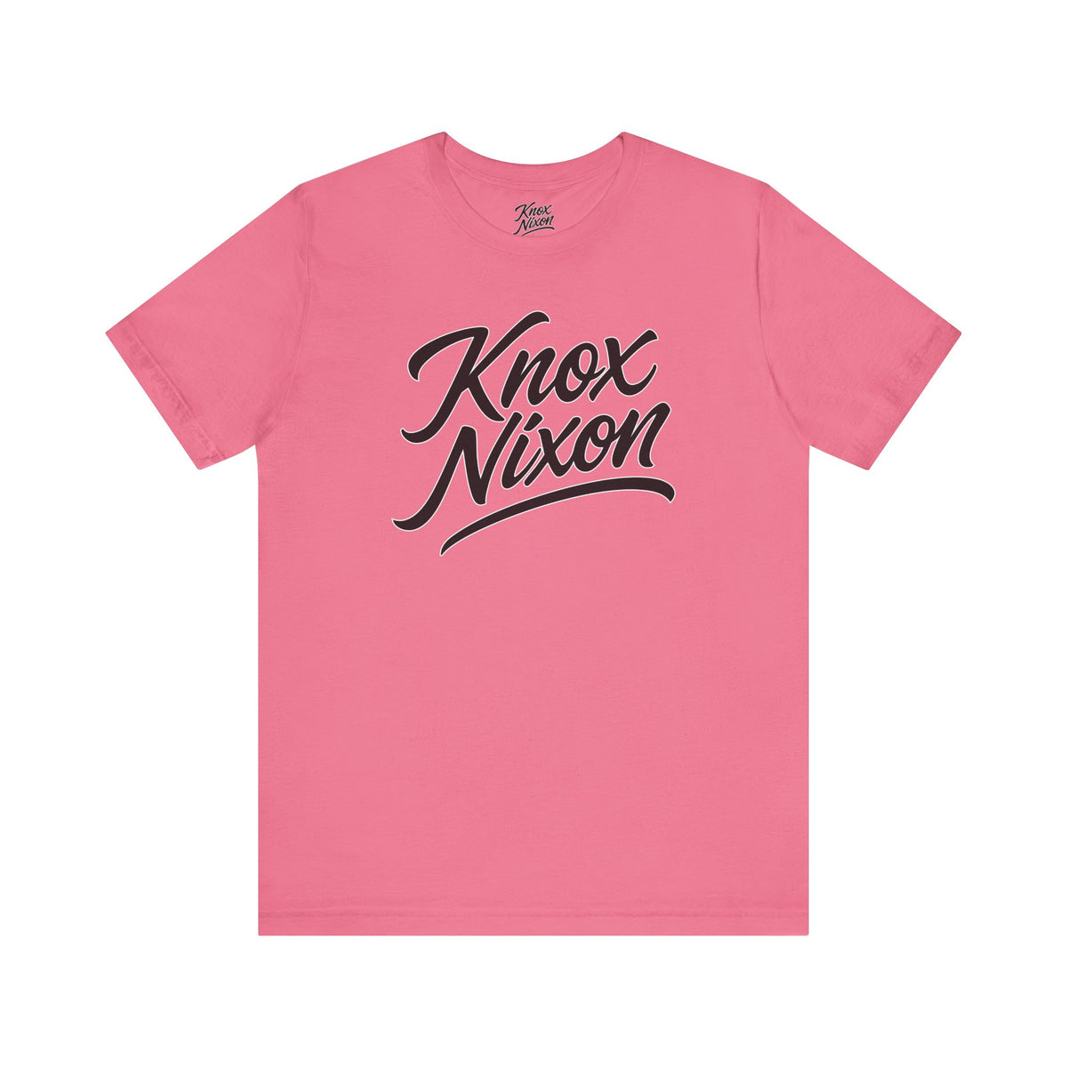 Knox Nixon Classic Stacked Logo Dark graphic T-shirt in charity pink