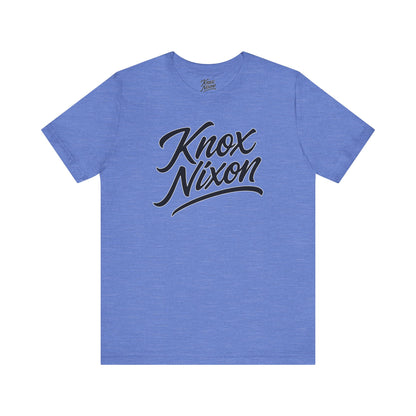 Knox Nixon Classic Stacked Logo Dark graphic T-shirt in heather Columbia blue