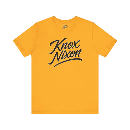 Knox Nixon Classic Stacked Logo Dark graphic T-shirt in yellow gold