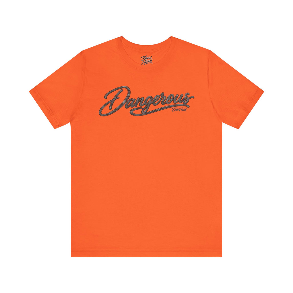 Knox Nixon DANGEROUS Dark script graphic T-shirt in orange