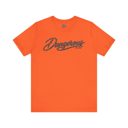 Knox Nixon DANGEROUS Dark script graphic T-shirt in orange