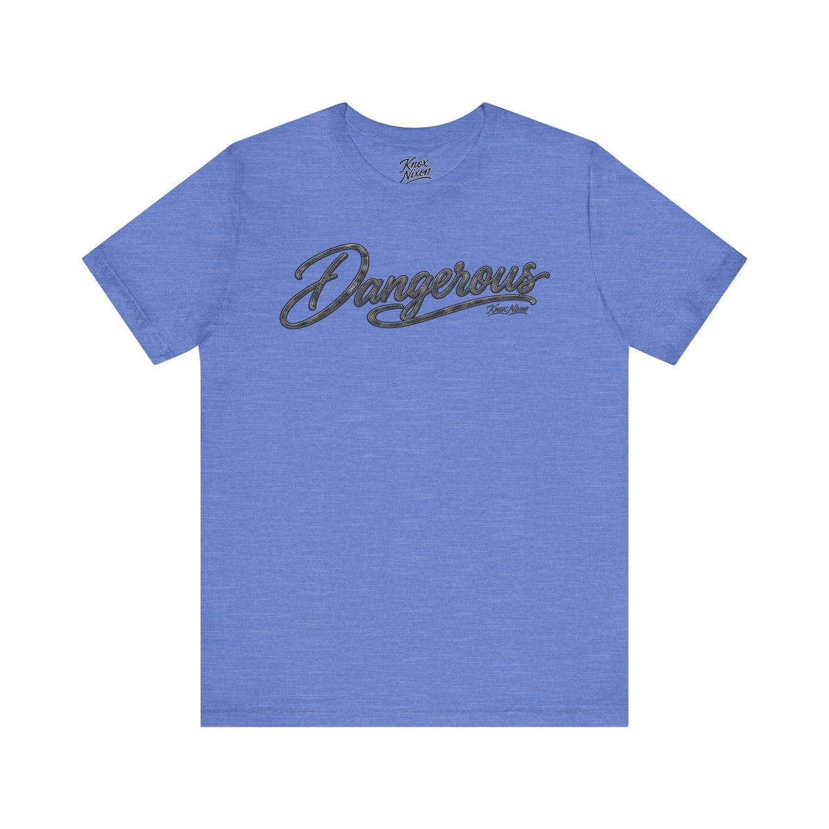 Knox Nixon DANGEROUS Dark retro script T-shirt in heather blue