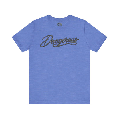 Knox Nixon DANGEROUS Dark retro script T-shirt in heather blue