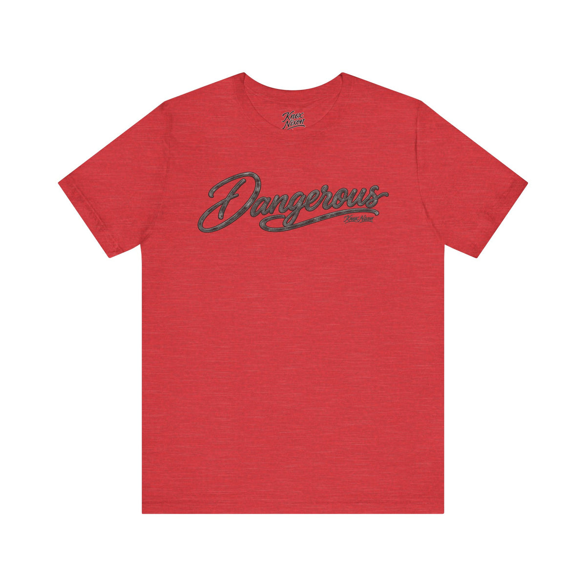 Knox Nixon DANGEROUS Dark retro script graphic T-shirt in red