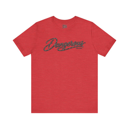 Knox Nixon DANGEROUS Dark retro script graphic T-shirt in red