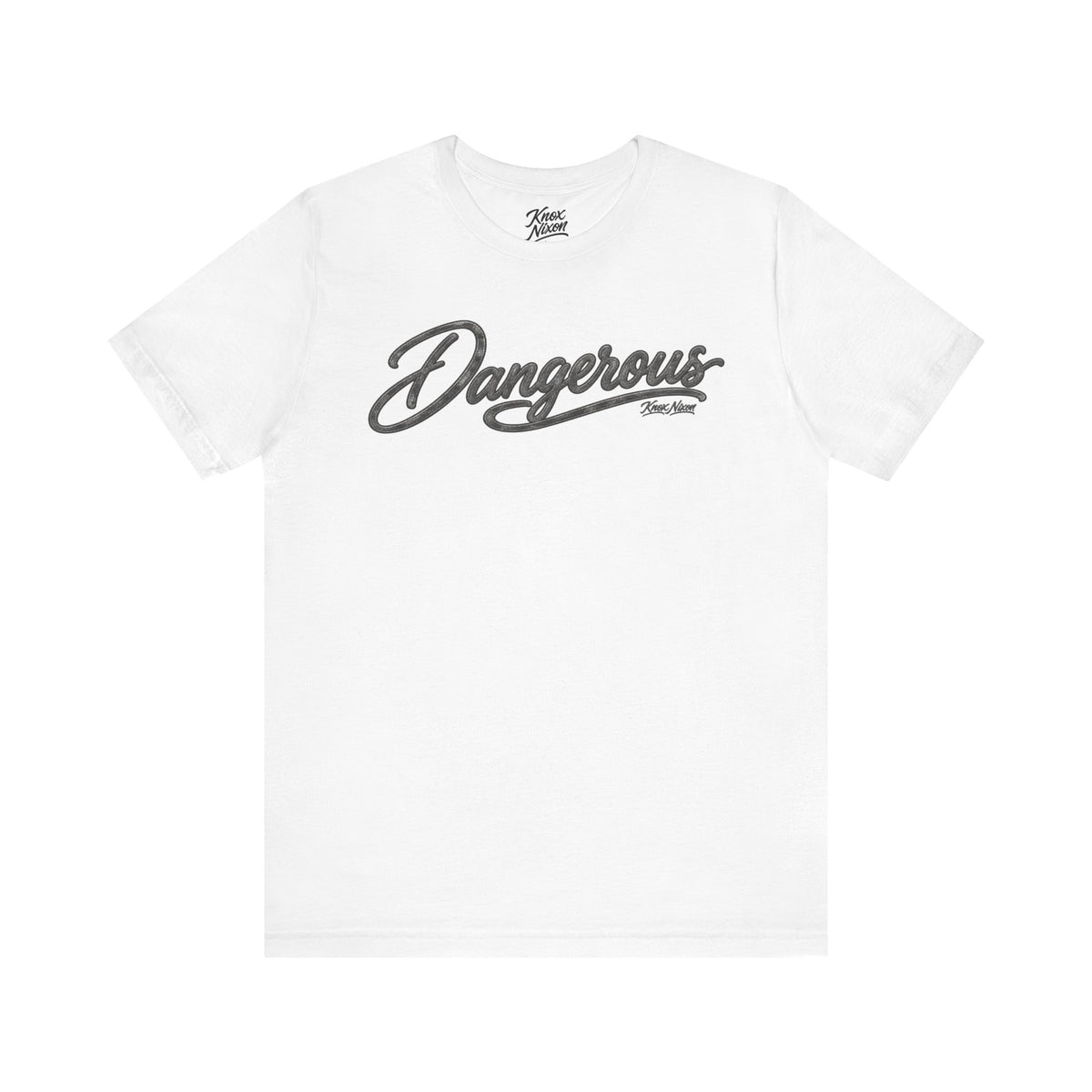 Knox Nixon DANGEROUS Dark script graphic T-shirt in white