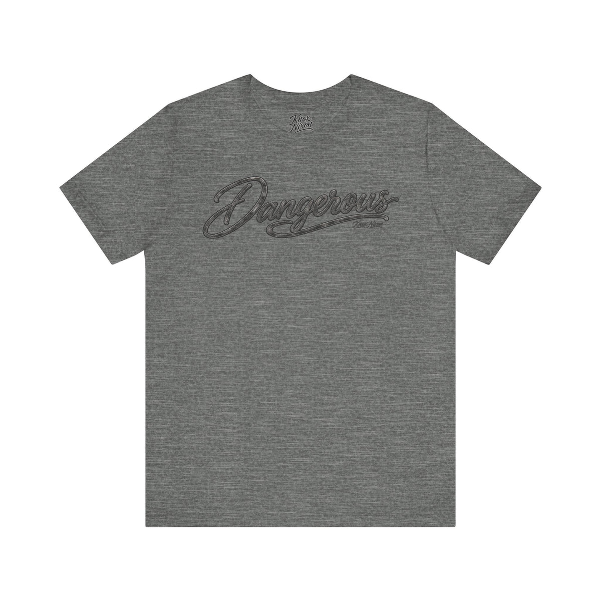 Knox Nixon DANGEROUS Dark retro script T-shirt in dark grey heather