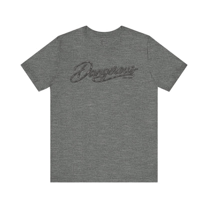 Knox Nixon DANGEROUS Dark retro script T-shirt in dark grey heather