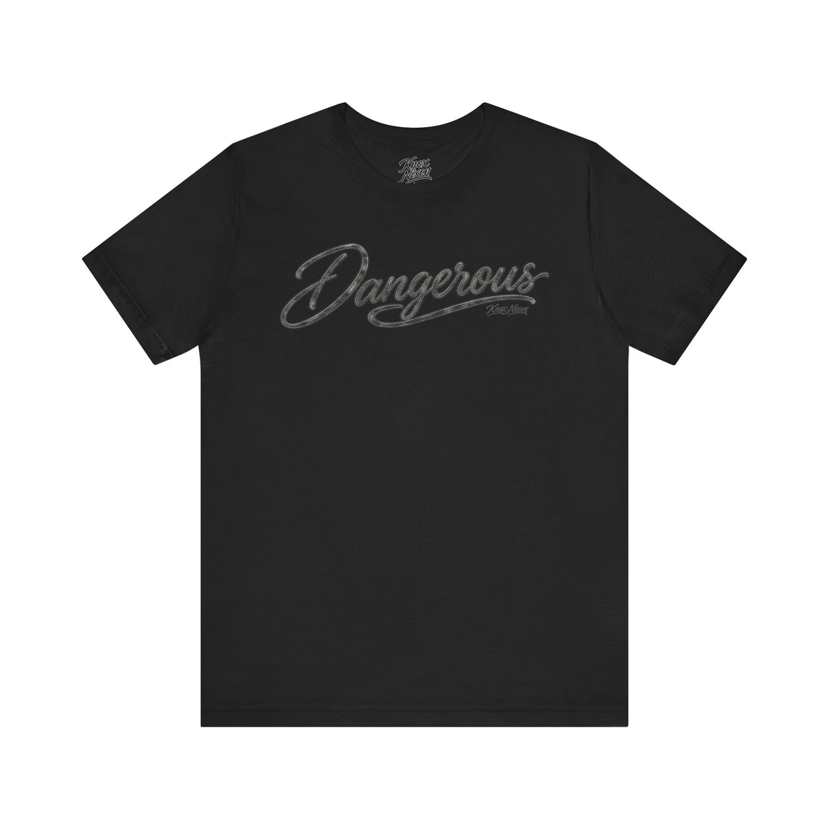 Knox Nixon DANGEROUS Dark vintage script T-shirt in black