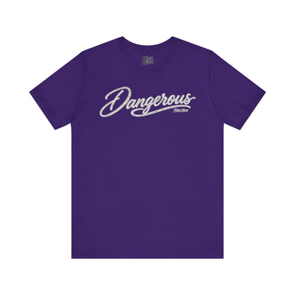Knox Nixon DANGEROUS retro script graphic T-shirt in purple