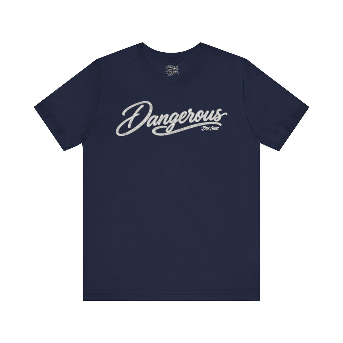 Knox Nixon DANGEROUS retro script T-shirt in navy blue