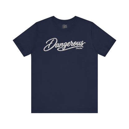 Knox Nixon DANGEROUS retro script T-shirt in navy blue