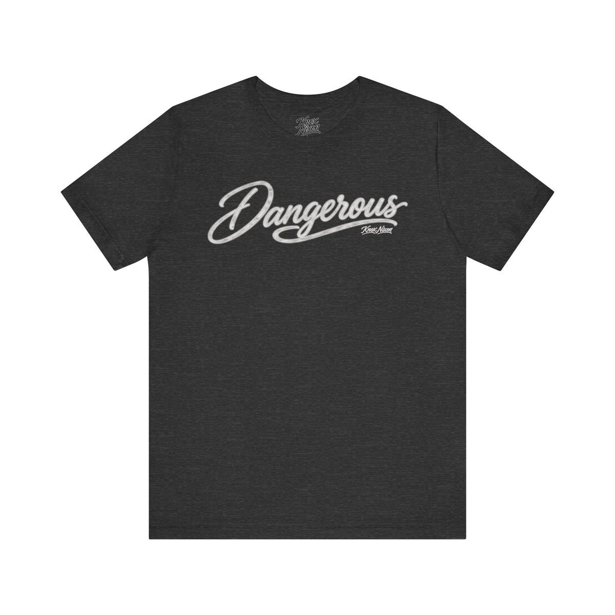 Knox Nixon DANGEROUS script graphic T-shirt in dark grey heather