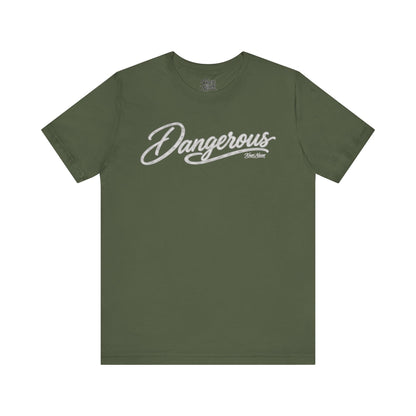 Knox Nixon DANGEROUS script graphic T-shirt in olive green