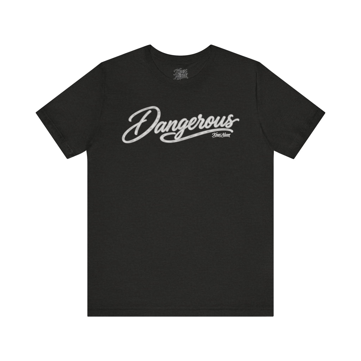 Knox Nixon DANGEROUS vintage script graphic T-shirt in black heather