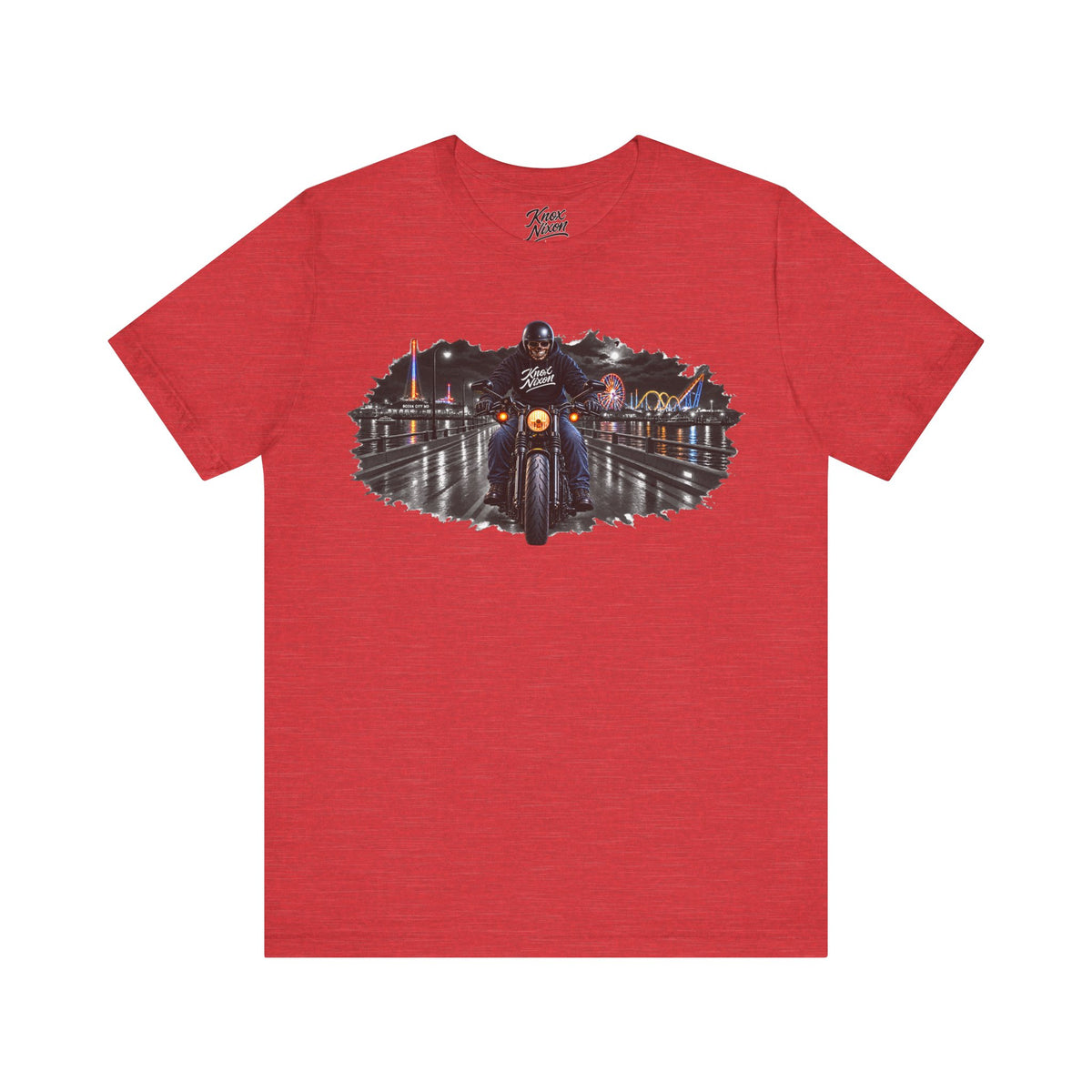 Knox Nixon DEAD OF SUMMER boardwalk motorcycle graphic T-shirt in heather red