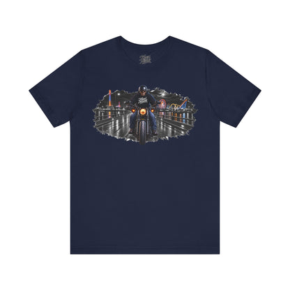 Knox Nixon DEAD OF SUMMER skull motorcycle rider T-shirt in navy blue