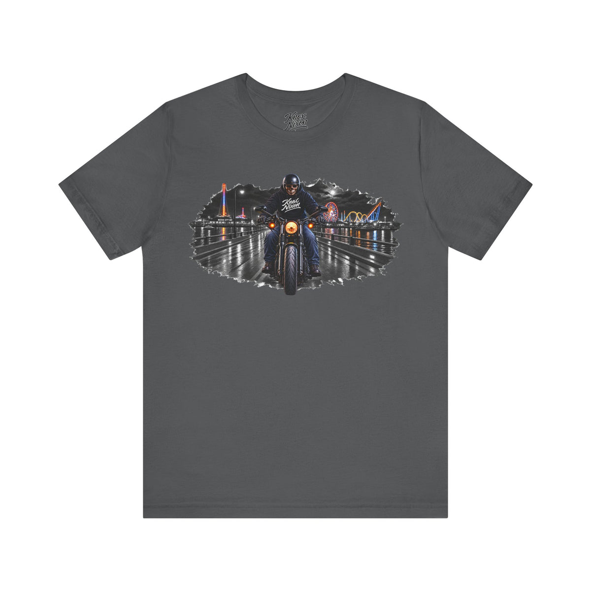 Knox Nixon DEAD OF SUMMER skull rider motorcycle graphic T-shirt in asphalt