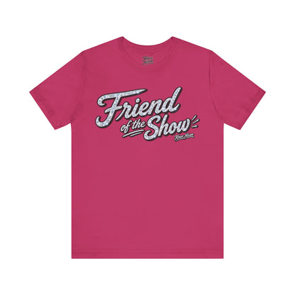 Knox Nixon FRIEND OF THE SHOW sparkle script graphic T-shirt in berry