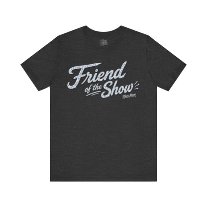 Knox Nixon FRIEND OF THE SHOW retro script graphic T-shirt in dark grey heather