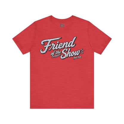 Knox Nixon FRIEND OF THE SHOW sparkle script graphic T-shirt in heather red
