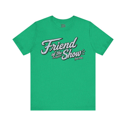 Knox Nixon FRIEND OF THE SHOW shimmering script graphic T-shirt in kelly green