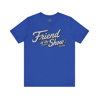 Knox Nixon FRIEND OF THE SHOW sparkling script T-shirt in royal blue