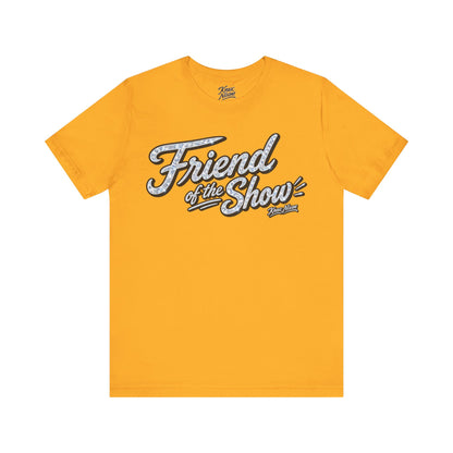 Knox Nixon FRIEND OF THE SHOW shimmering script T-shirt in gold