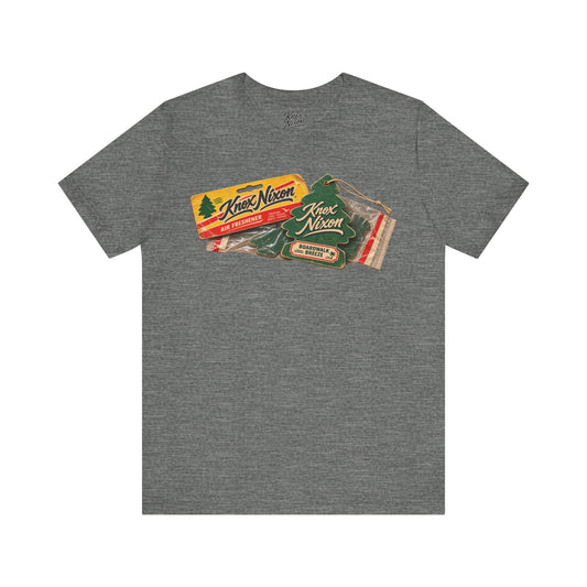 Knox Nixon Little Green Tree air freshener graphic T-shirt in dark grey heather