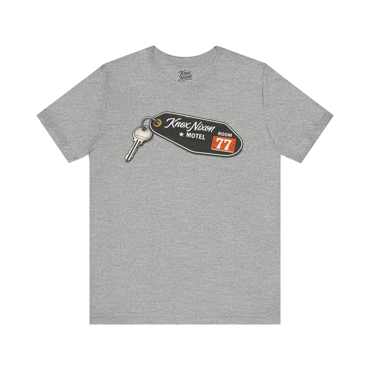 Knox Nixon No Questions Asked vintage motel key graphic T-shirt in athletic heather
